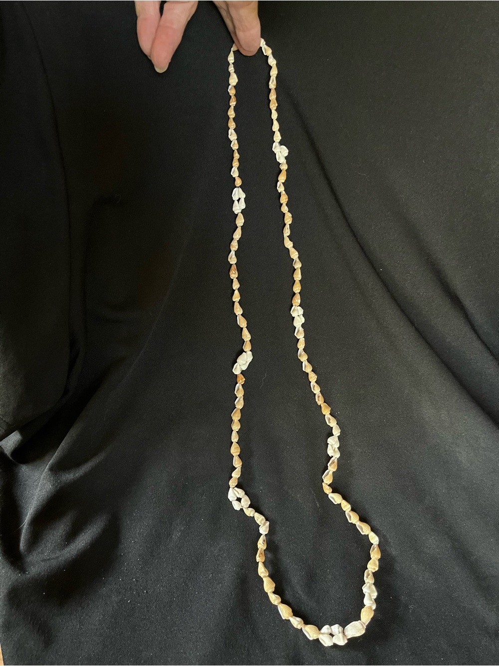 Handmade Shell Bead Long Necklace in Natural White and Beige Vintage Hawaiian